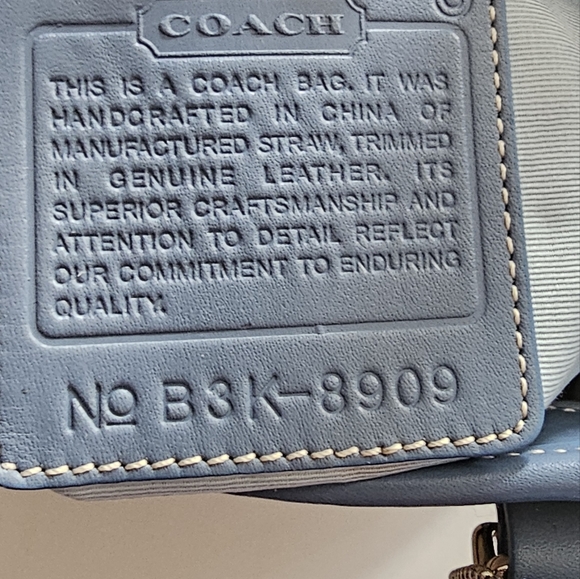 COACH Hampton Small Handbag Blue Leather & Cream Straw - Picture 8 of 9